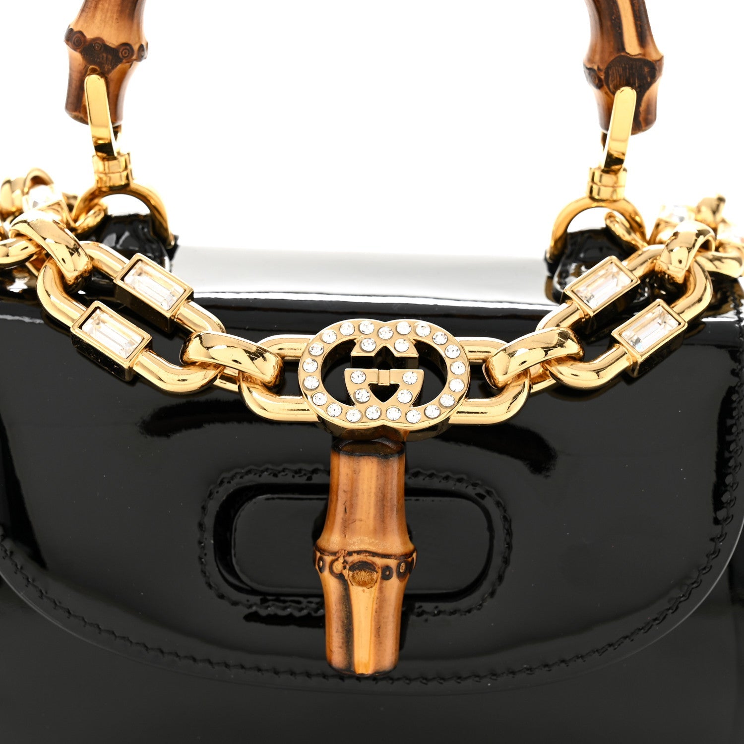 Patent Crystal Mini Bamboo 1947 Top Handle Chain Bag Black