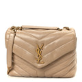 Calfskin Y Quilted Monogram Small Loulou Chain Satchel Dark Beige