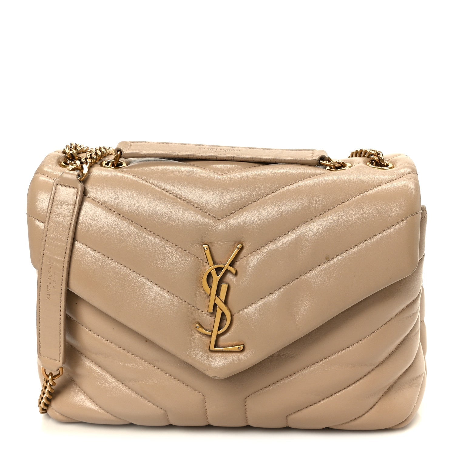Calfskin Y Quilted Monogram Small Loulou Chain Satchel Dark Beige