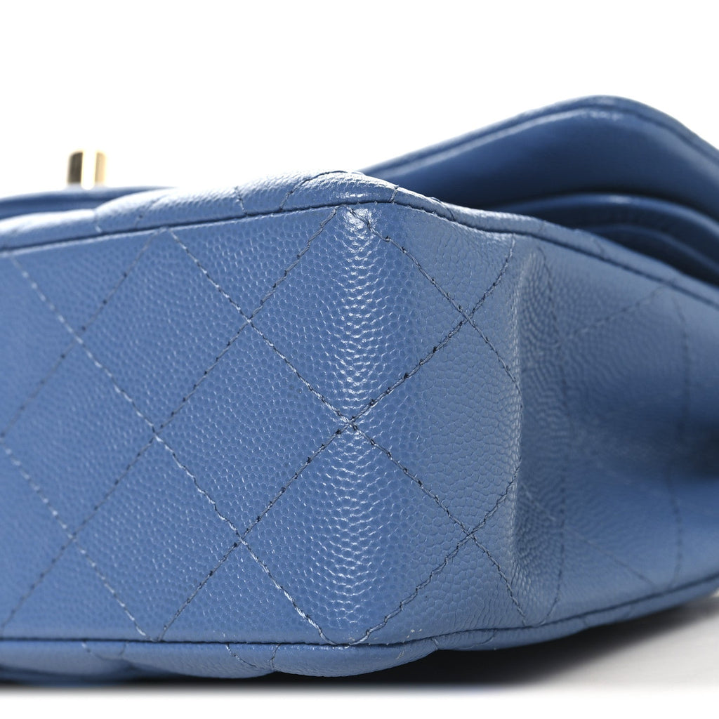 Caviar Quilted Small Double Flap Blue