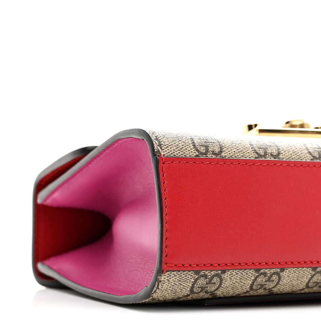 GG Supreme Monogram Calfskin Small Padlock Shoulder Bag Beige Hibiscus Red New Rosette