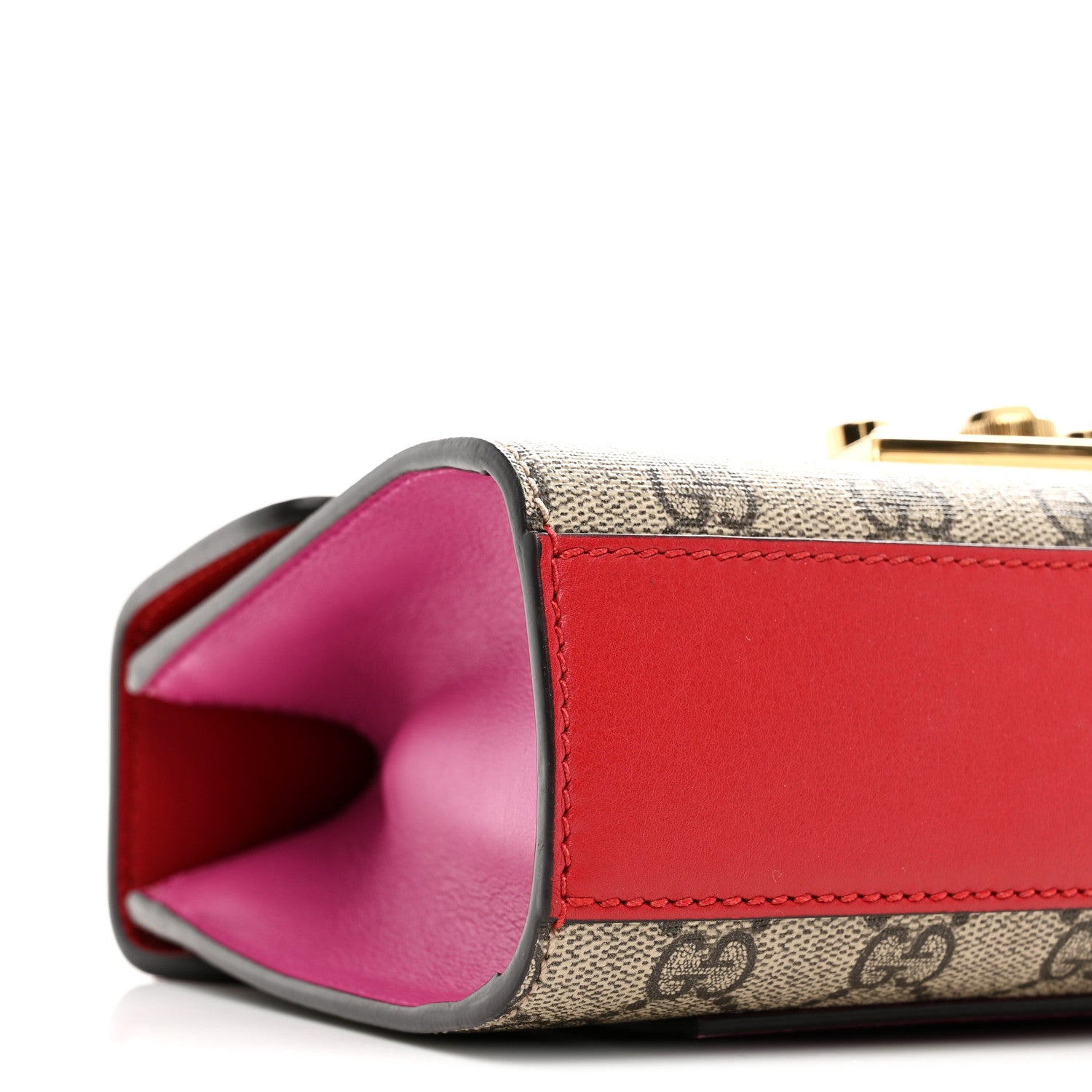 GG Supreme Monogram Calfskin Small Padlock Shoulder Bag Beige Hibiscus Red New Rosette