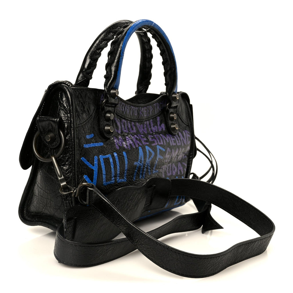 Agneau Arena Graffiti All Over Classic Hardware Mini City Black Bleu Violet
