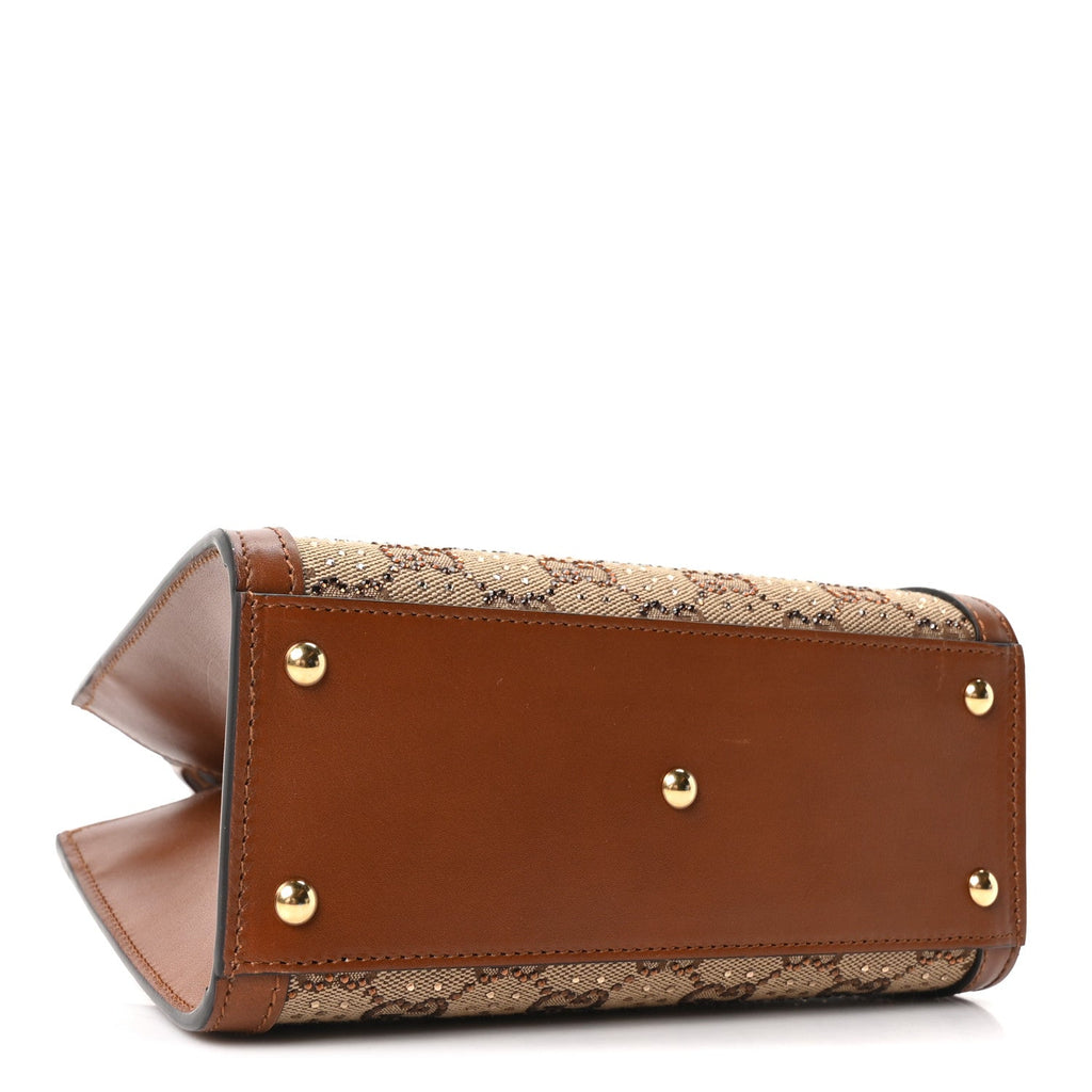 New Canvas Charisma Calfskin Crystal GG Monogram Mini Diana Tote Bag Camel Ebony