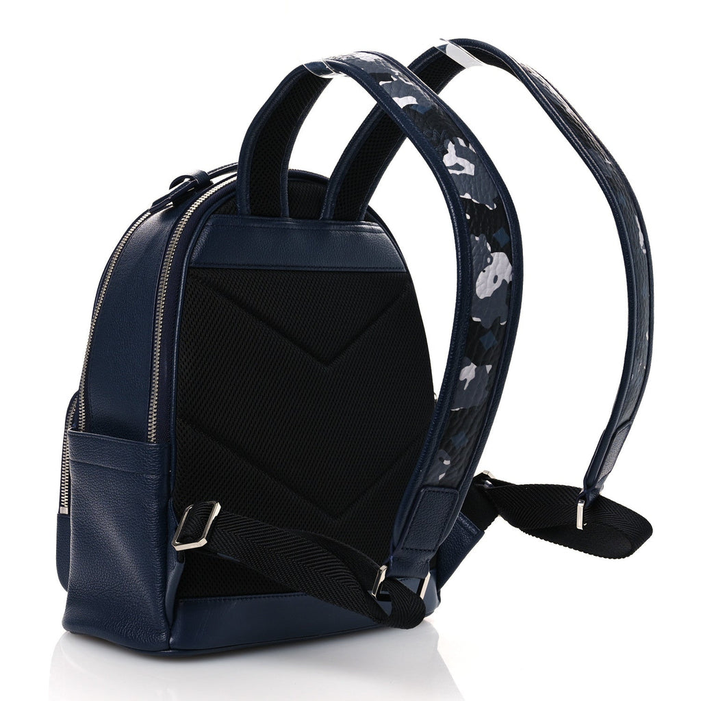 Calfskin Visetos Floral Leopard Klassik Small Stark Backpack Blue Black