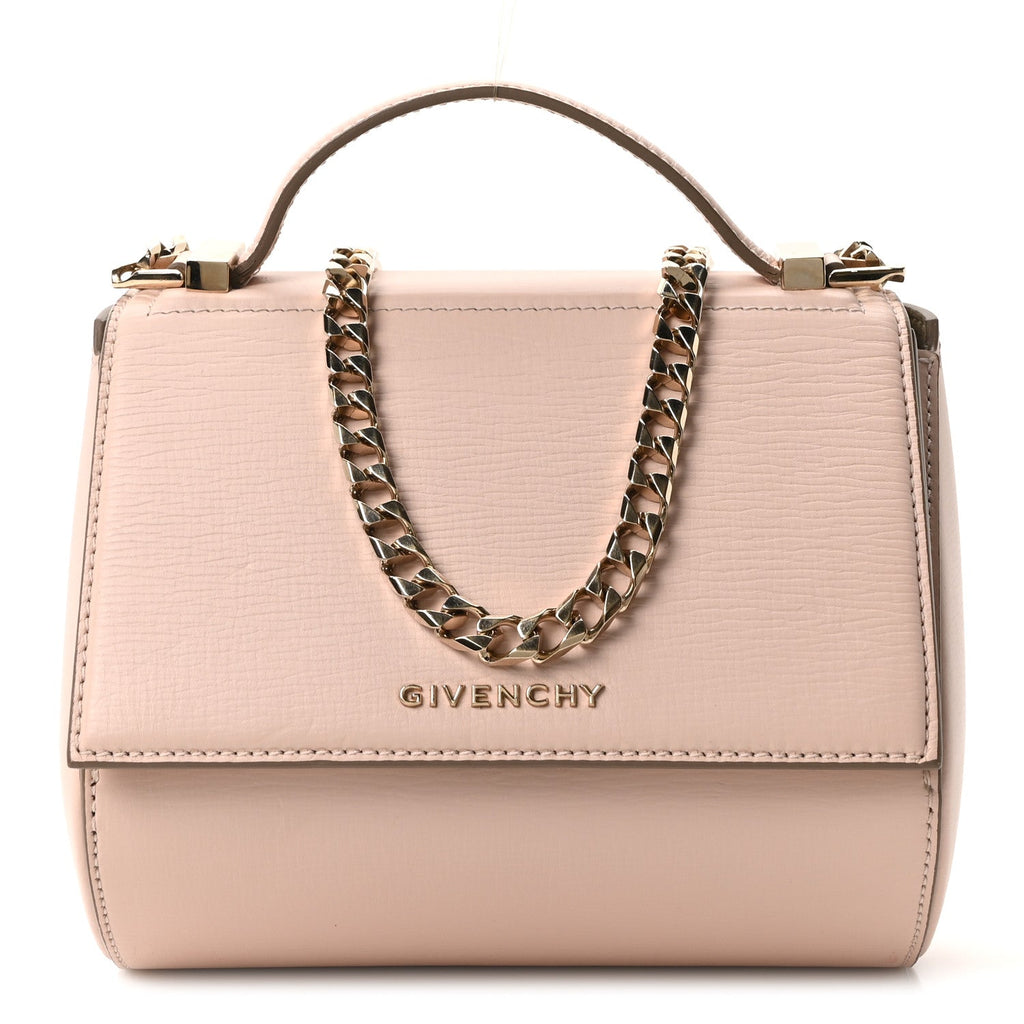 Textured Calfskin Mini Pandora Box Chain Crossbody Bag Powder Pink