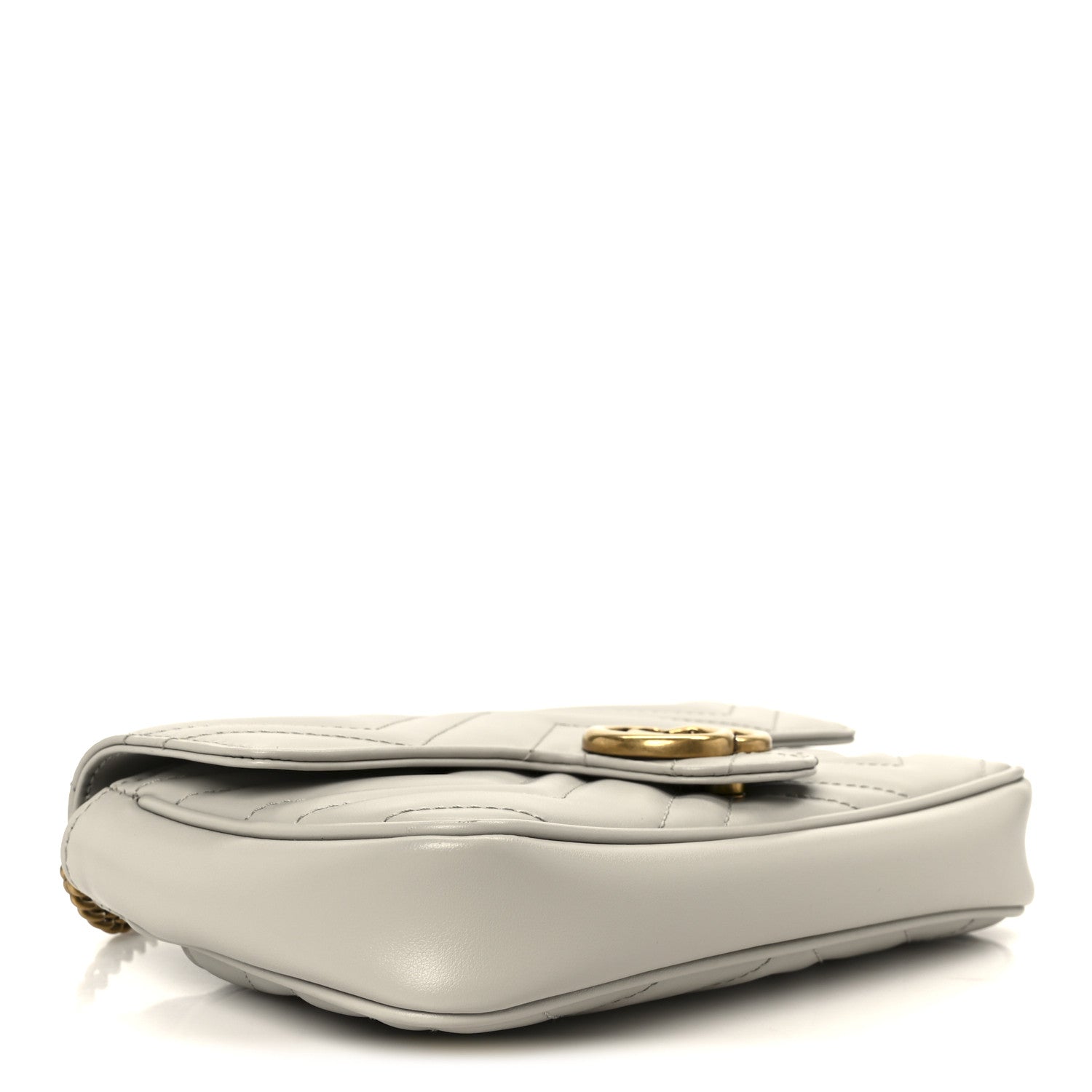 Calfskin Matelasse Mini GG Marmont Shoulder Bag With  Holder White Light Grey