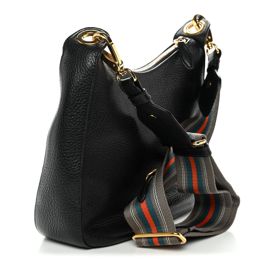 Vitello Phenix Small Zippered Messenger Hobo Black