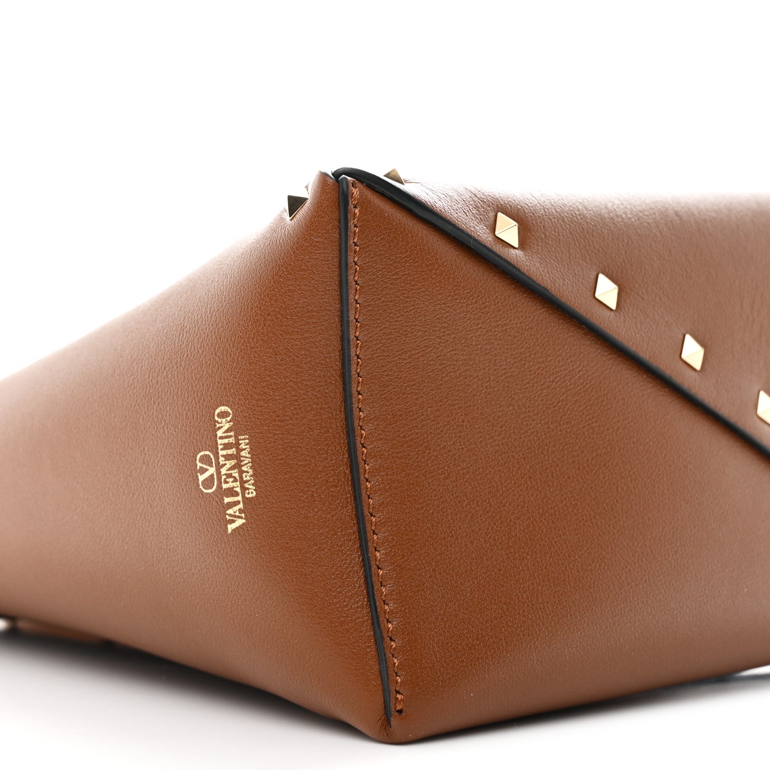 Calfskin Rockstud Wispy Bucket Bag Tobacco