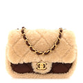 Shearling Lambskin Quilted Mini Furry Coco Flap Beige Dark Brown