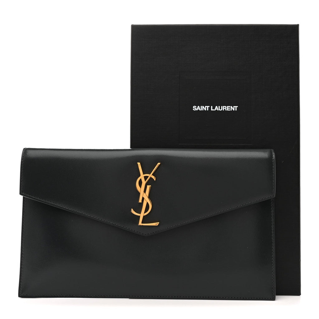 Smooth Shiny Calfskin Uptown Pouch Storm