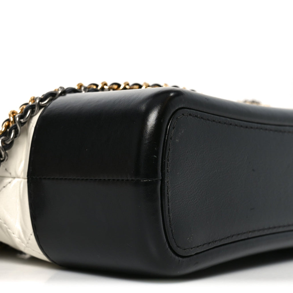 Aged Calfskin Quilted Small Gabrielle Hobo Black White