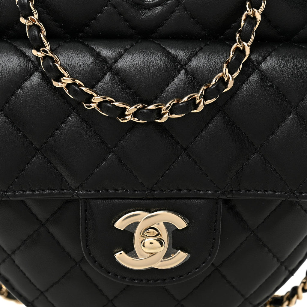 Lambskin Quilted CC In Love Heart Bag Black