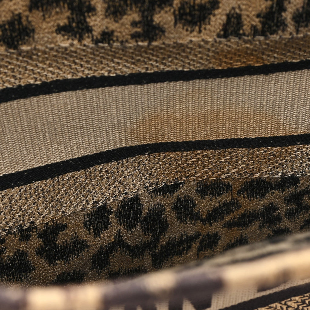 Canvas Mizza Embroidered Large Leopard Book Tote Beige