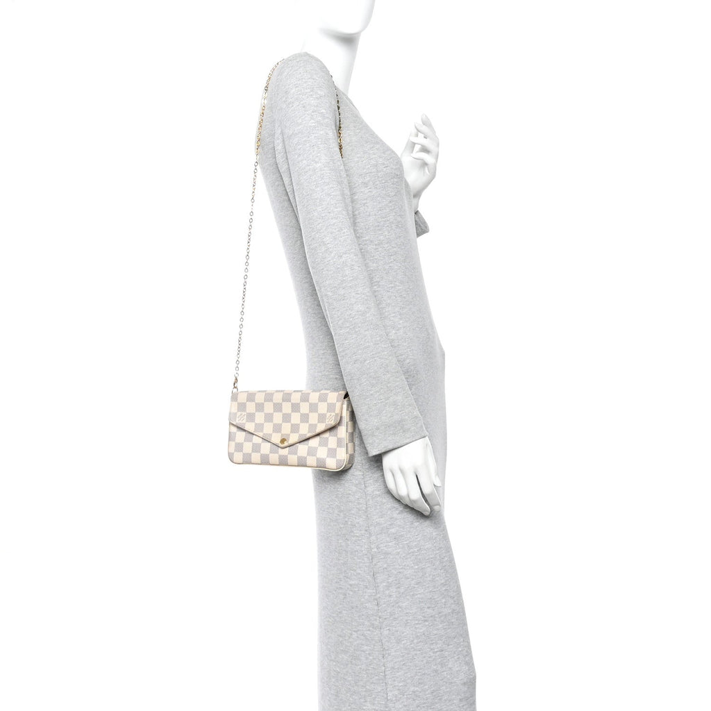 Damier Azur Pochette Felicie Chain Wallet Rose Ballerine