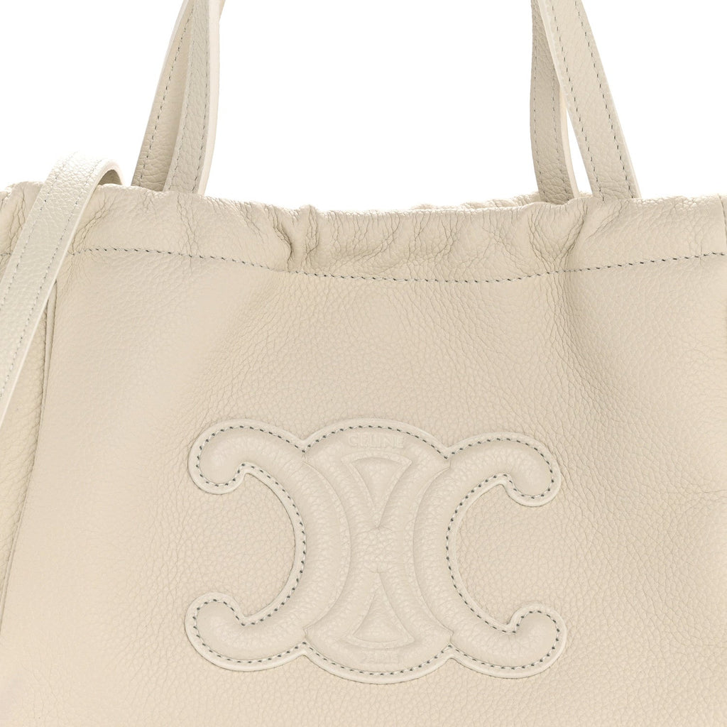 Calfskin Cuir Small Triomphe Cabas Drawstring White
