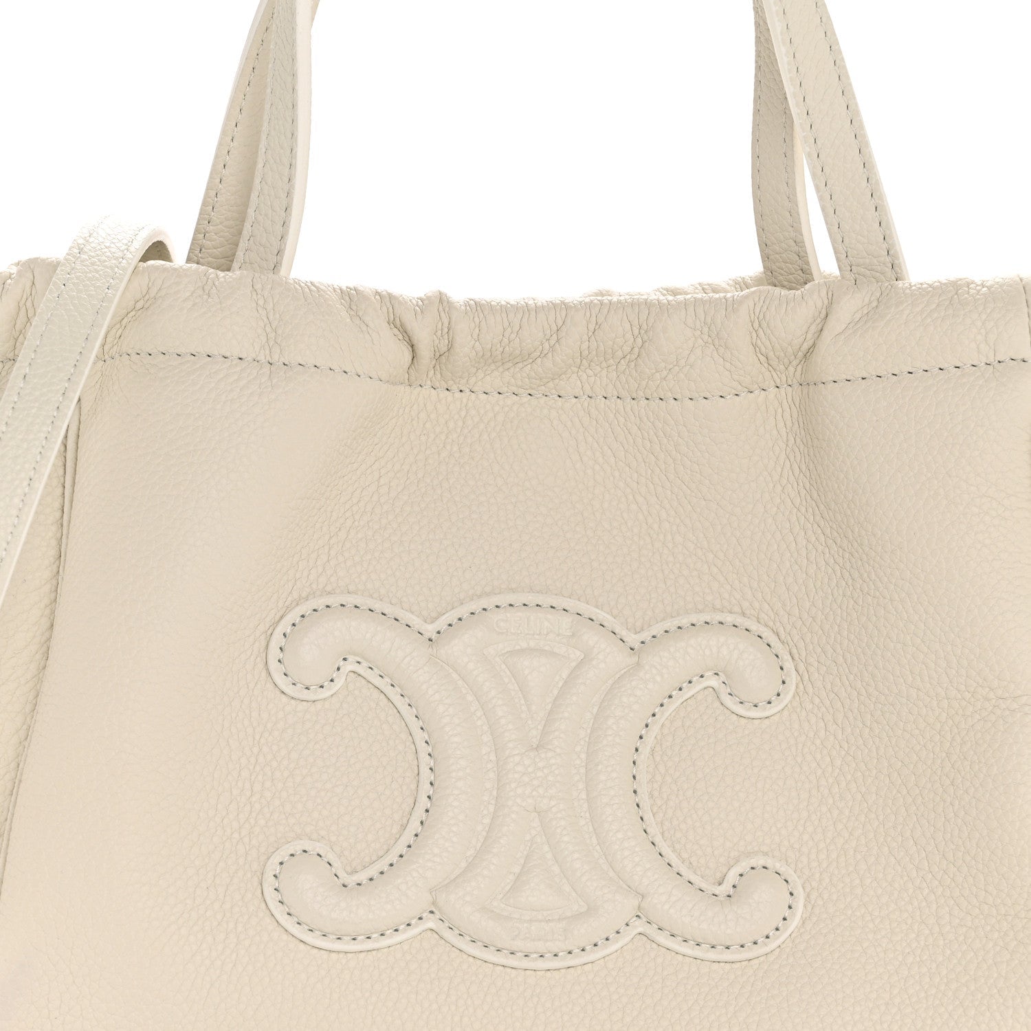 Calfskin Cuir Small Triomphe Cabas Drawstring White