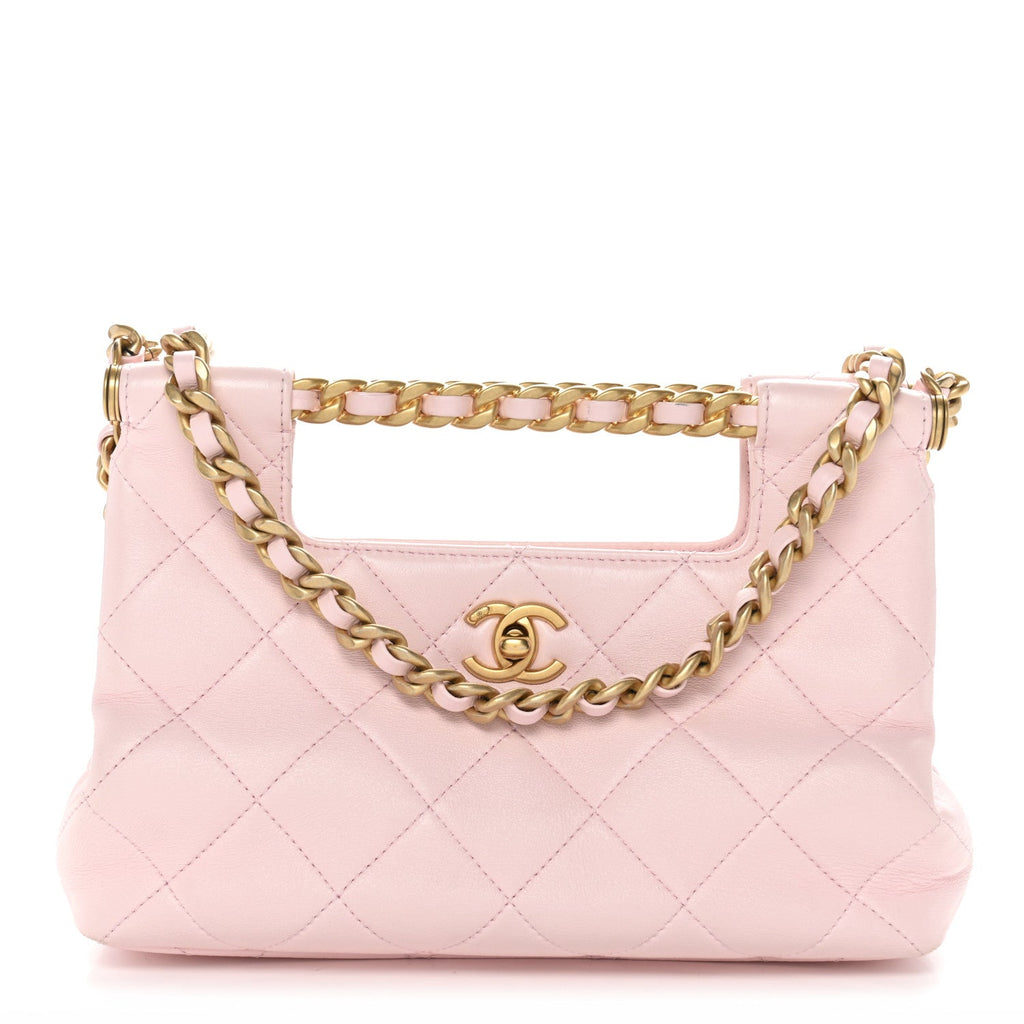 Shiny Lambskin Small Shopping Bag Light Pink