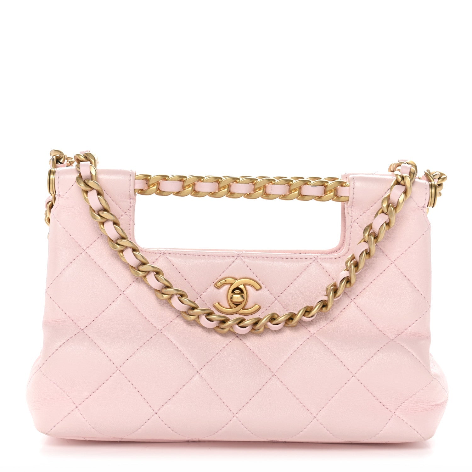 Shiny Lambskin Small Shopping Bag Light Pink