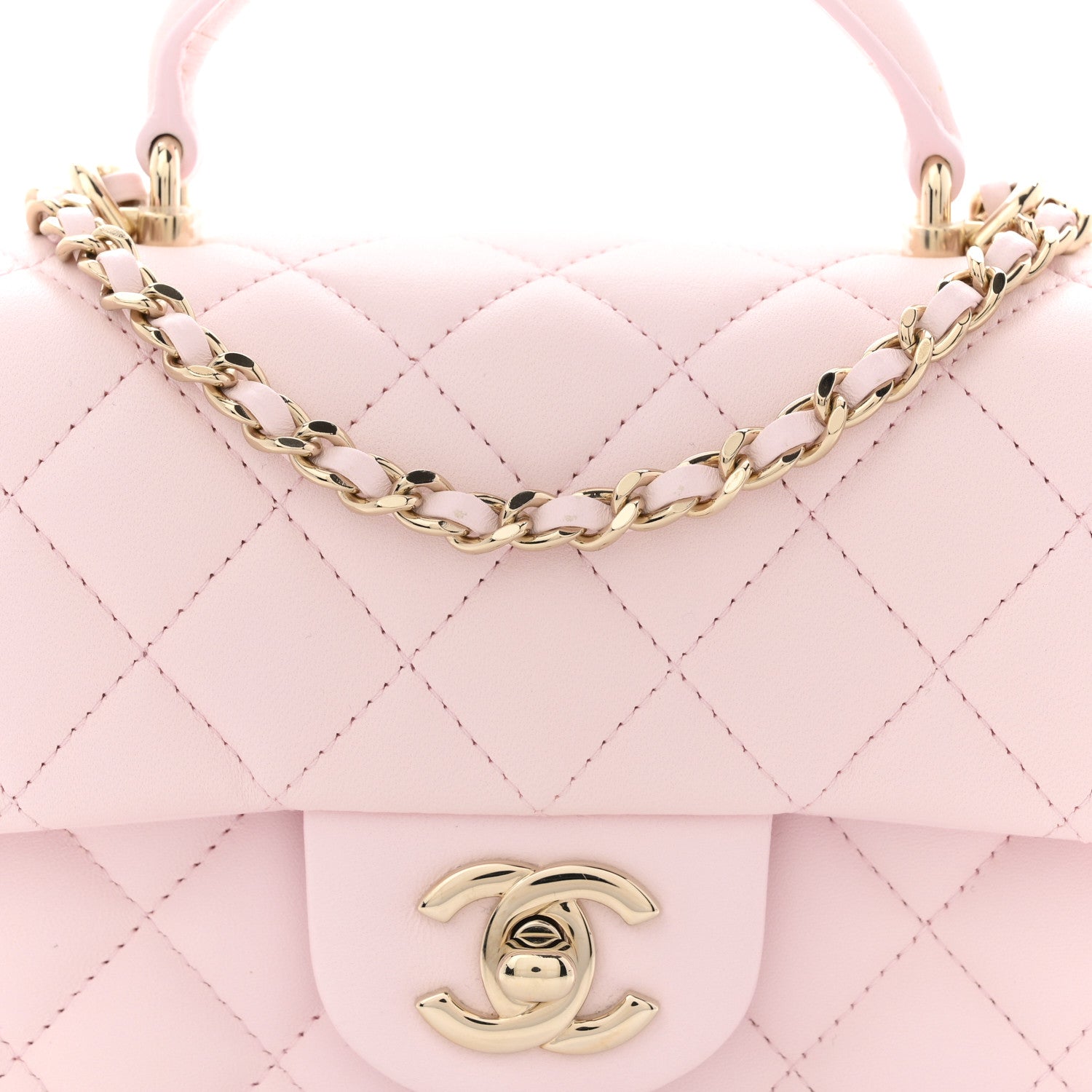 Lambskin Quilted Mini Top Handle Rectangular Flap Light Pink