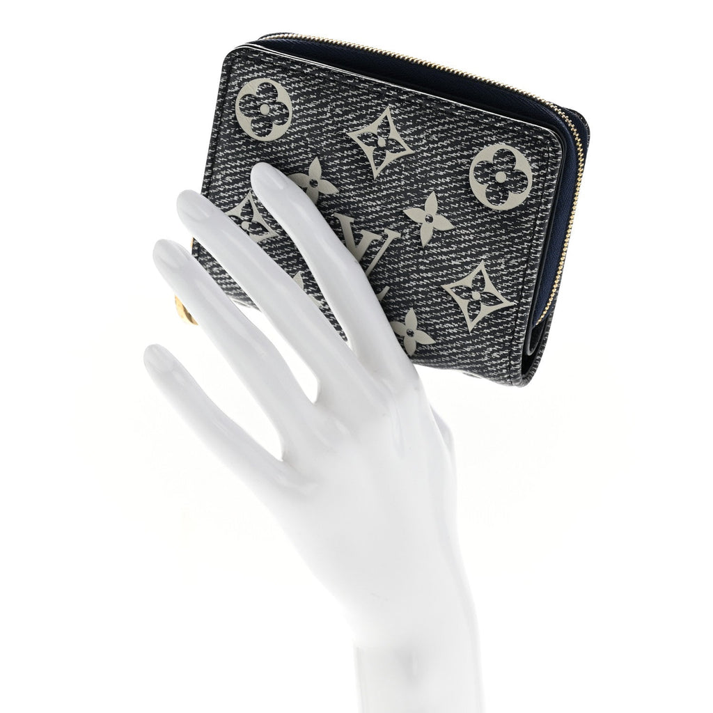 Denim Effect Lambskin Embossed Monogram Lou Coussin Wallet Navy