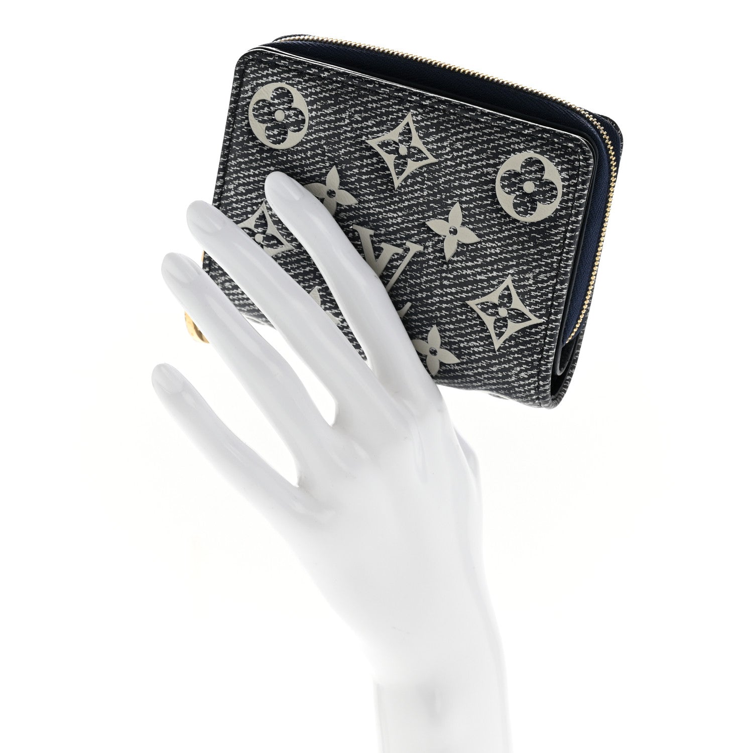 Denim Effect Lambskin Embossed Monogram Lou Coussin Wallet Navy