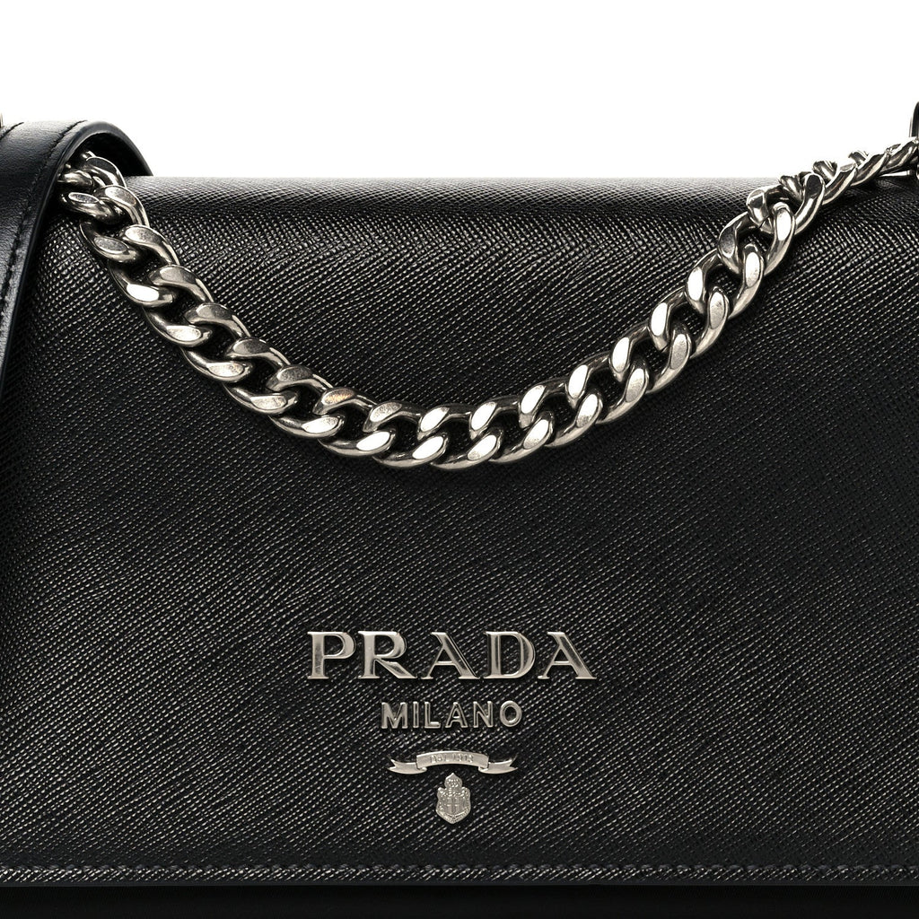 Saffiano Tessuto Nylon Chain Shoulder Bag Black