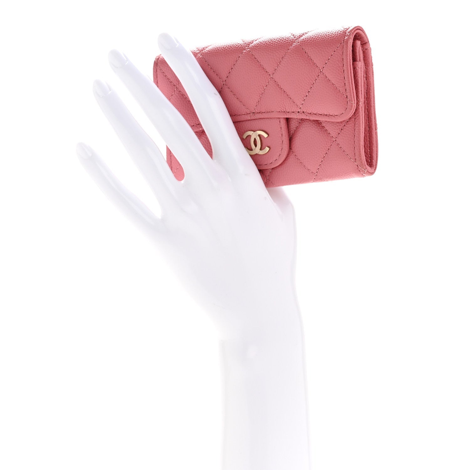 Caviar Quilted Flap  Holder Wallet Pink