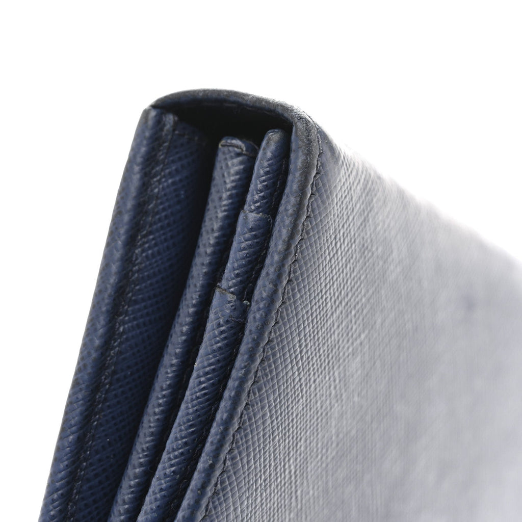 Saffiano Metal Bar Continental Flap Wallet Bluette