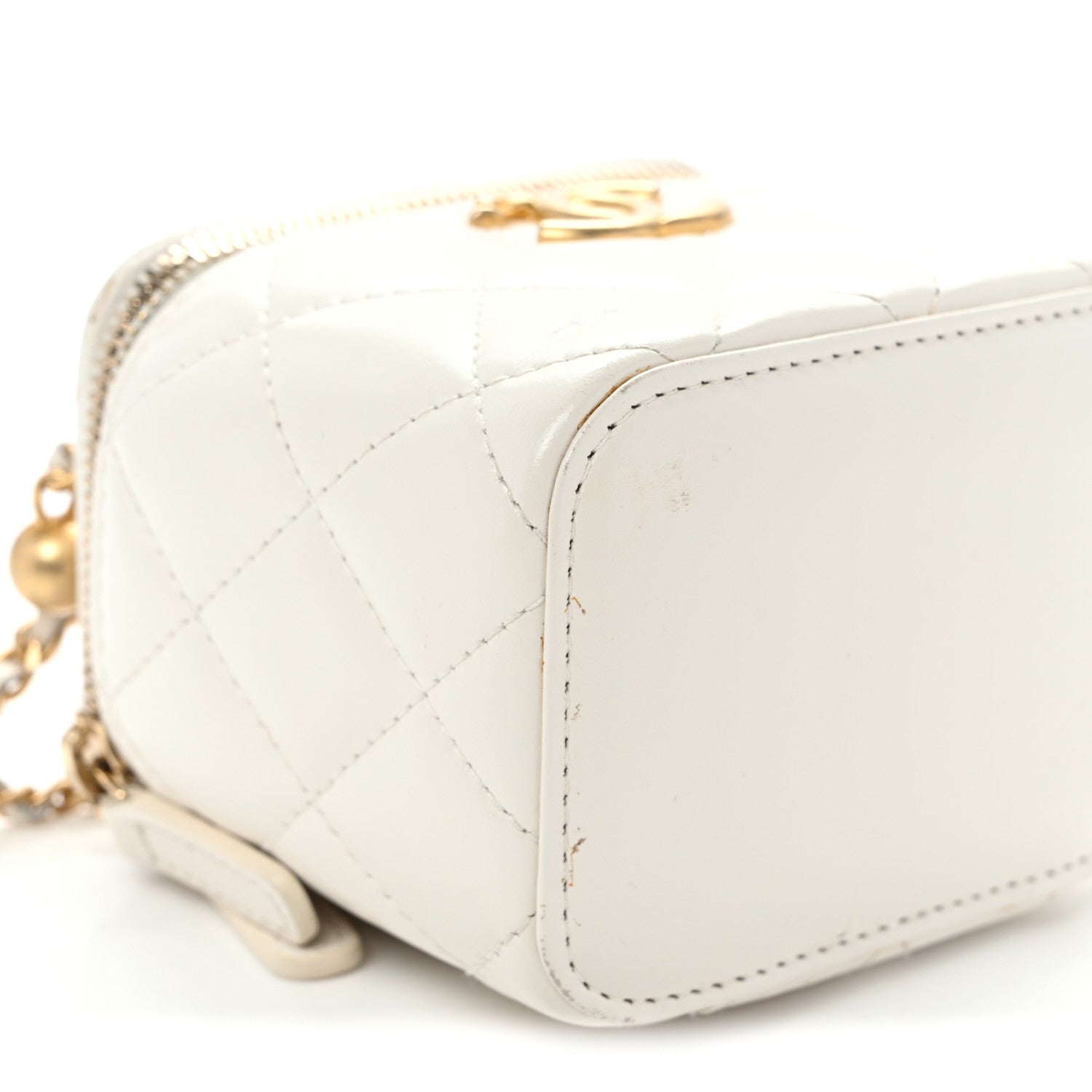 Calfskin Quilted Mini Perfect Fit Vanity Case With Chain White