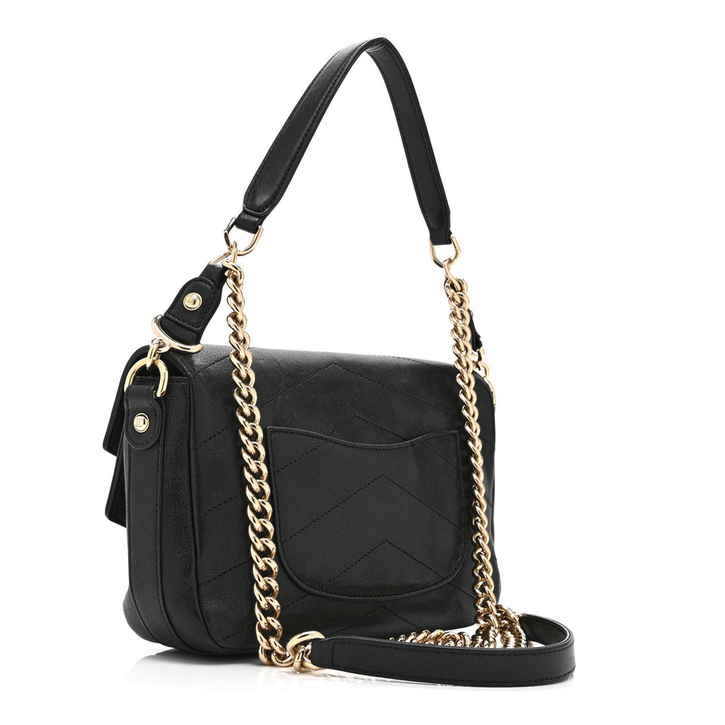 Sheepskin Chevron Quilted Mini Double Chevron Flap Black