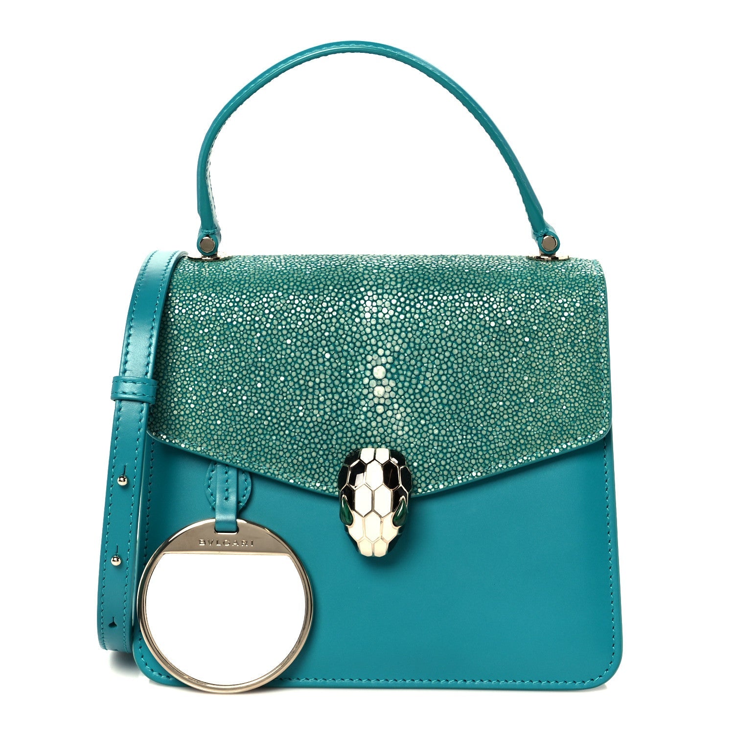Calfskin Galuchat Serpenti Forever Crossbody Turquoise