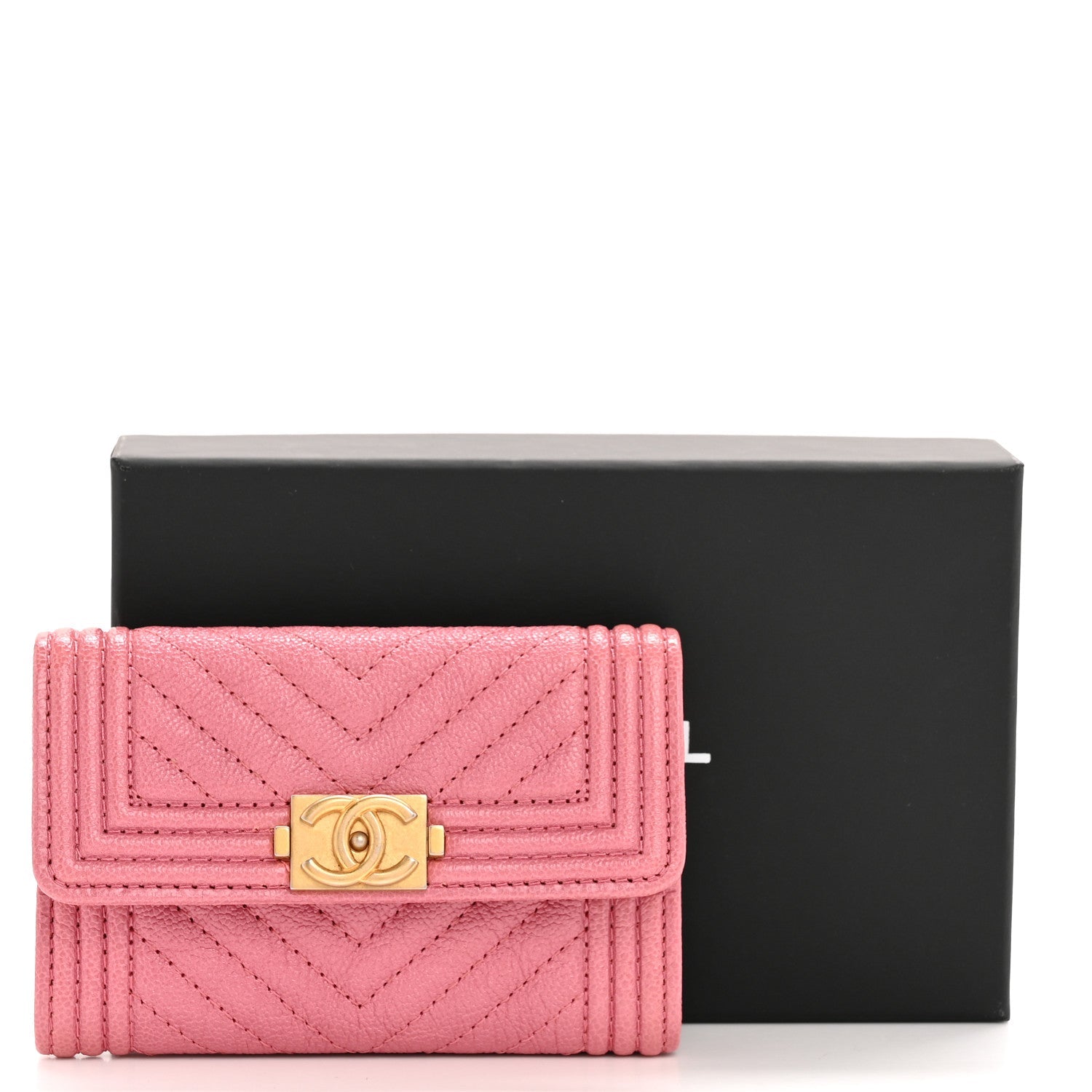 Caviar Chevron Quilted Boy Flap  Holder Wallet Pink