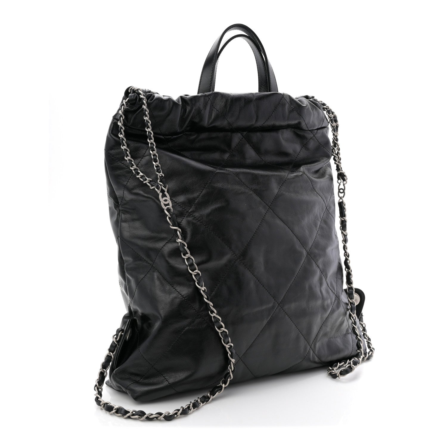 Shiny Calfskin Quilted Chanel 22 Backpack Black