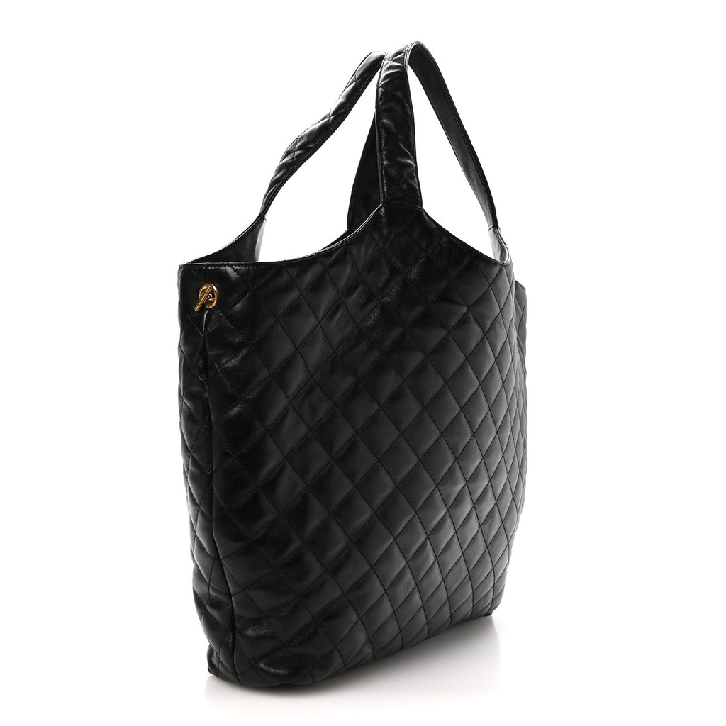 Lambskin Quilted Maxi Icare Shopping Tote Black
