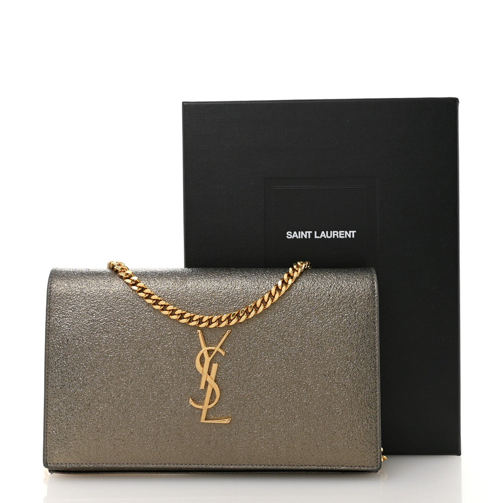 Grained Metallic Calfskin Monogram Chain Wallet Bronze