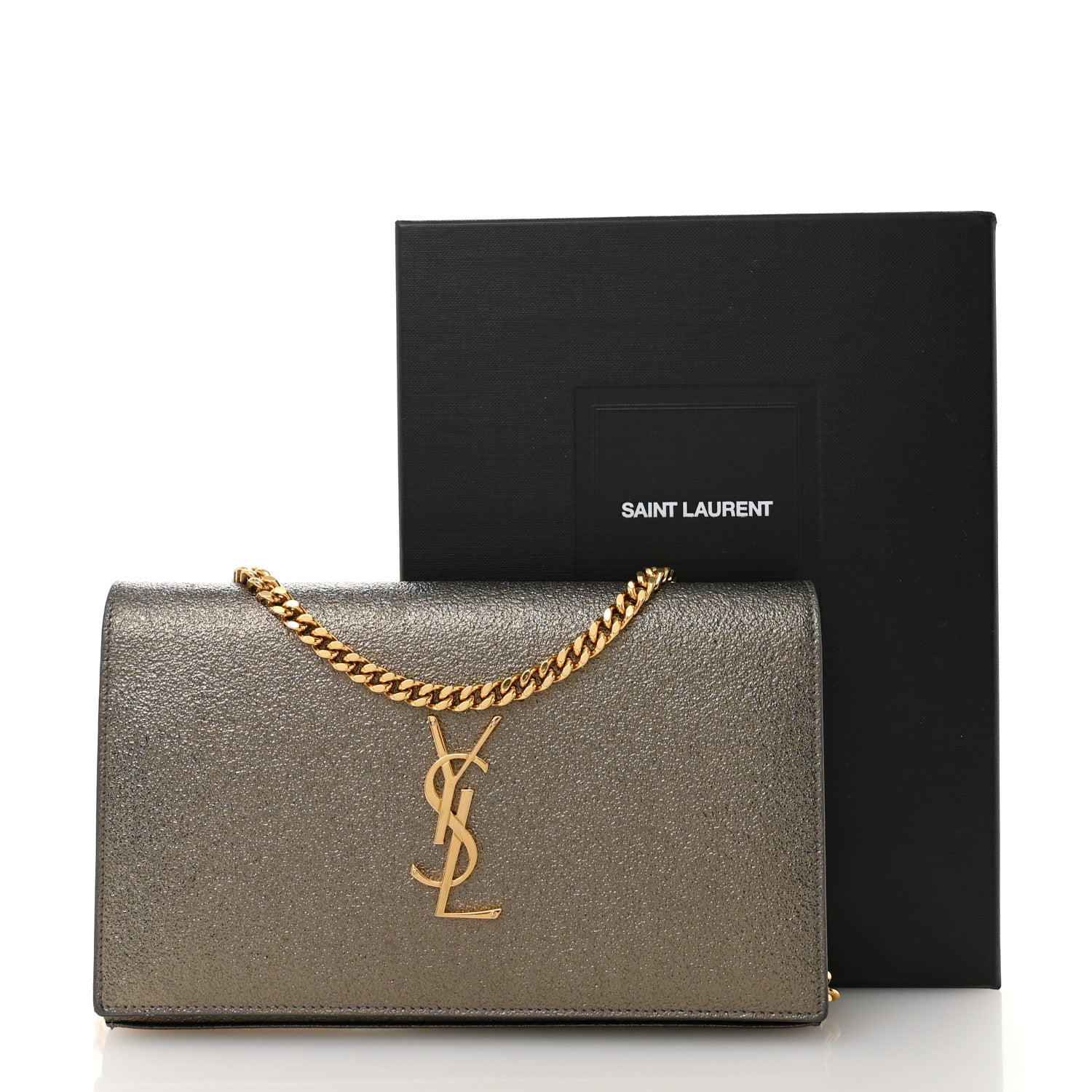Grained Metallic Calfskin Monogram Chain Wallet Bronze