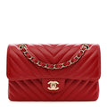 Caviar Chevron Quilted Small Double Flap Red