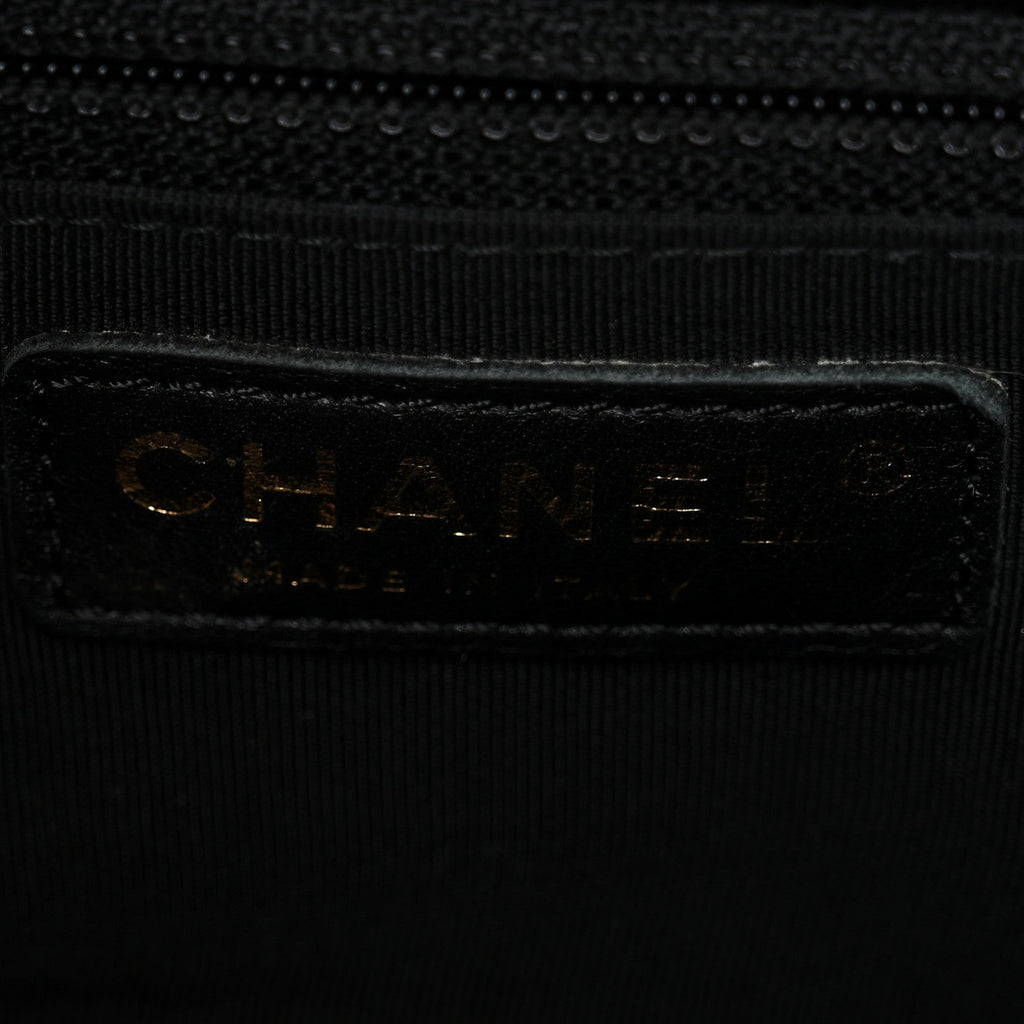 Calfskin Chevron Quilted Statement Shopping Tote Black