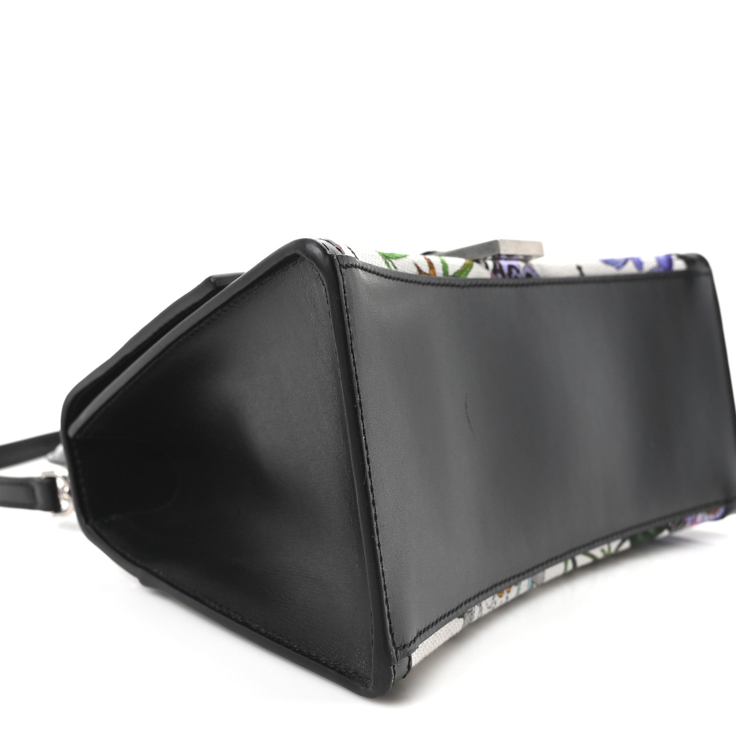 X GUCCI Canvas Boarded Plutone Calfskin Flora Logo Print Small Hourglass Top Handle Bag White Multicolor Black