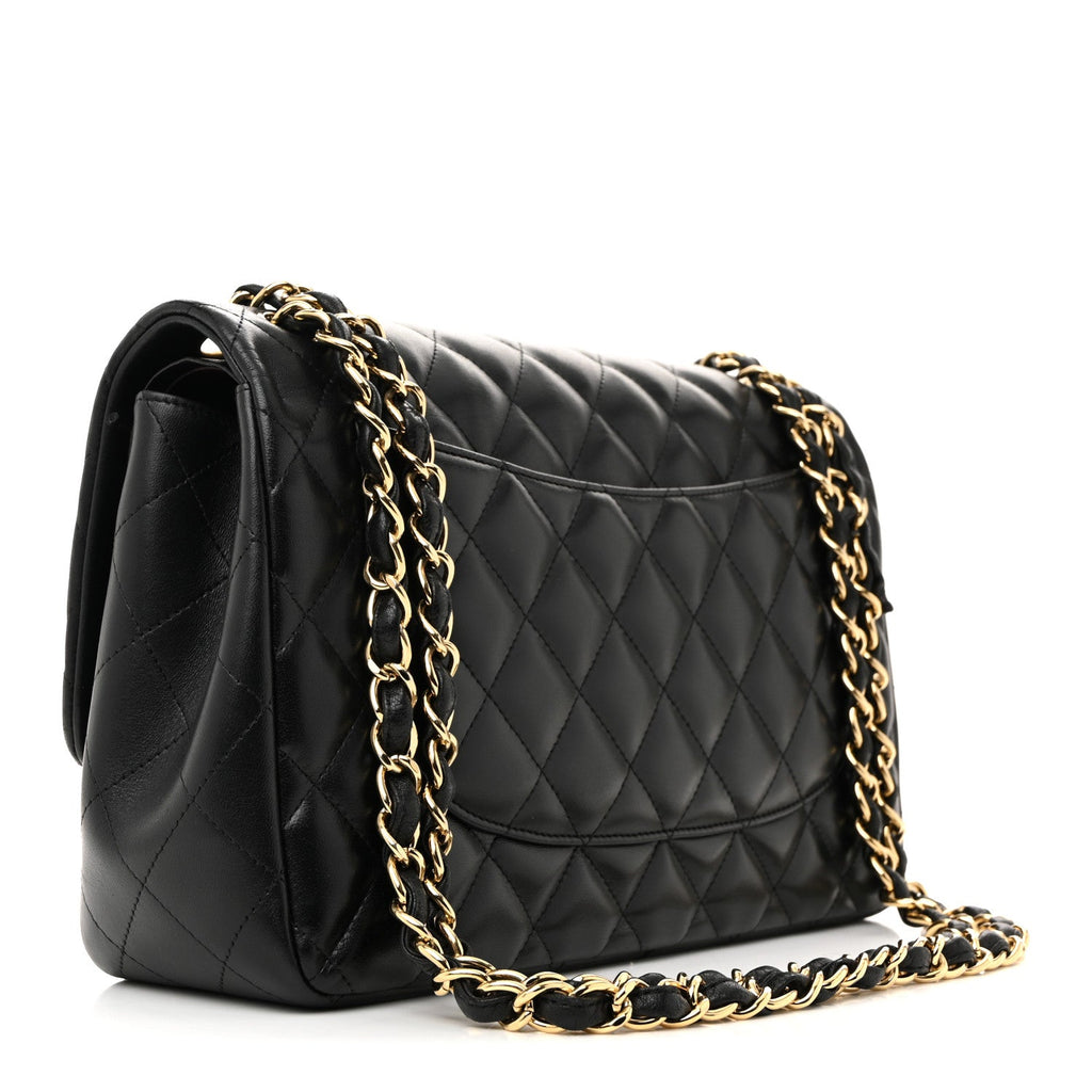 Lambskin Quilted Jumbo Double Flap Black