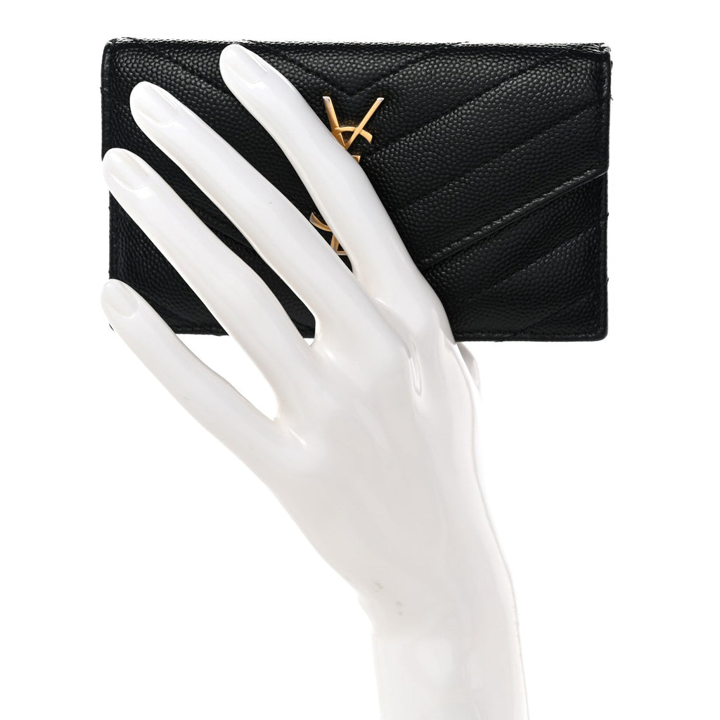 Grain De Poudre Matelasse Chevron Monogram Compact Wallet Black
