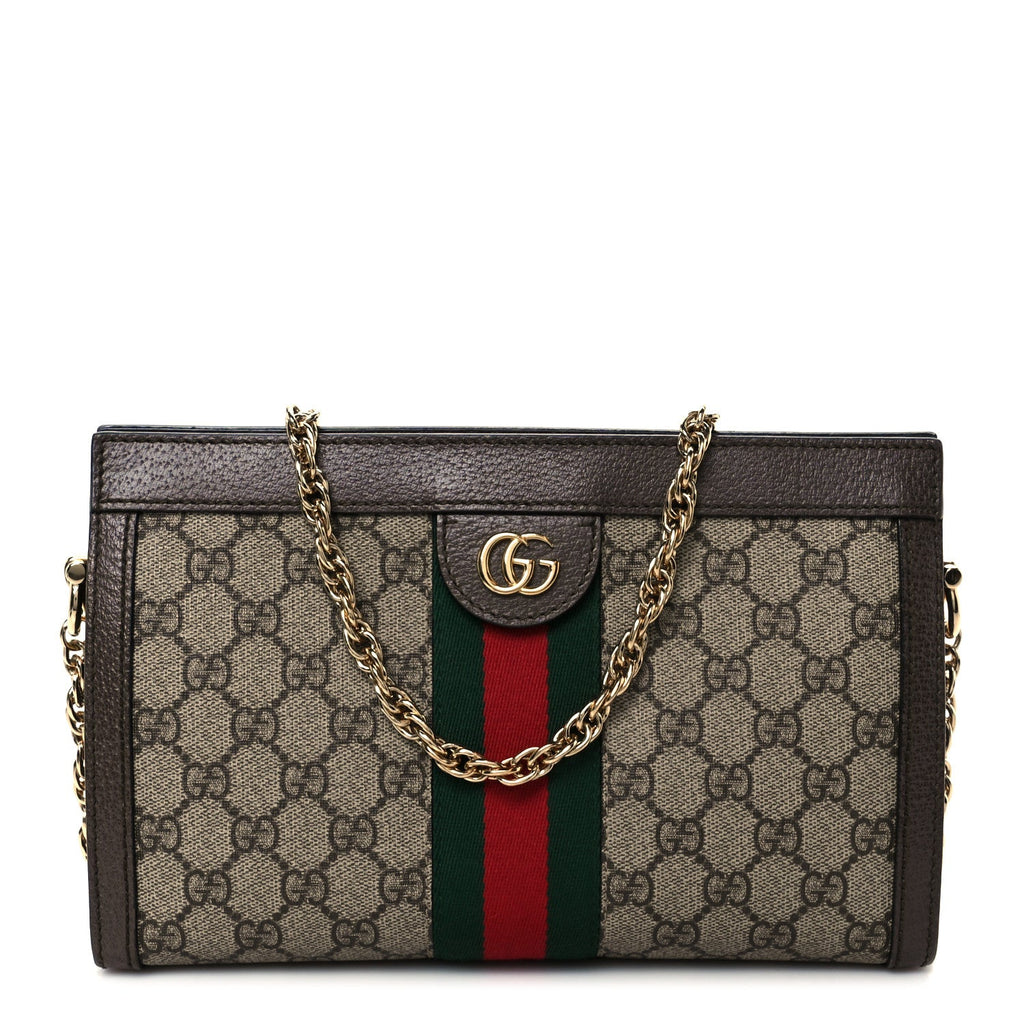 GG Supreme Monogram Web Small Ophidia Chain Shoulder Bag Brown