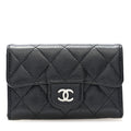 Caviar Quilted Flap  Holder Wallet Black