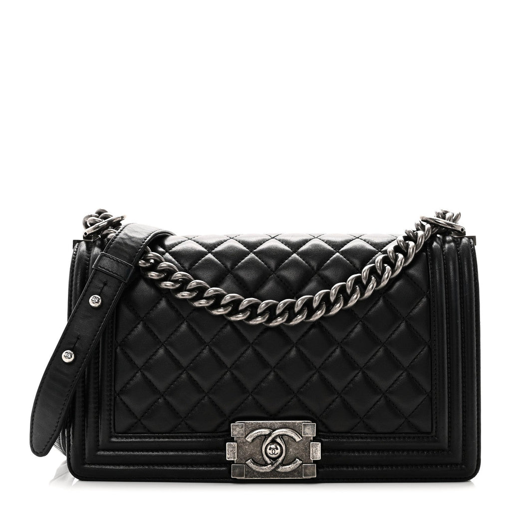 Lambskin Quilted Medium Boy Flap Black