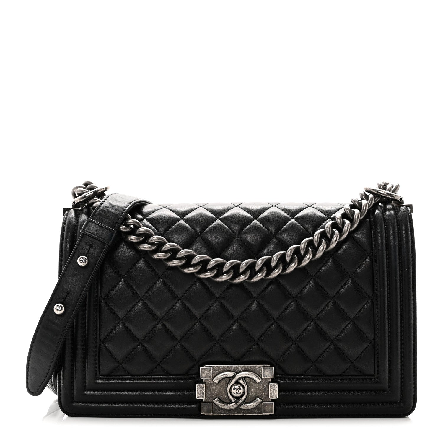 Lambskin Quilted Medium Boy Flap Black