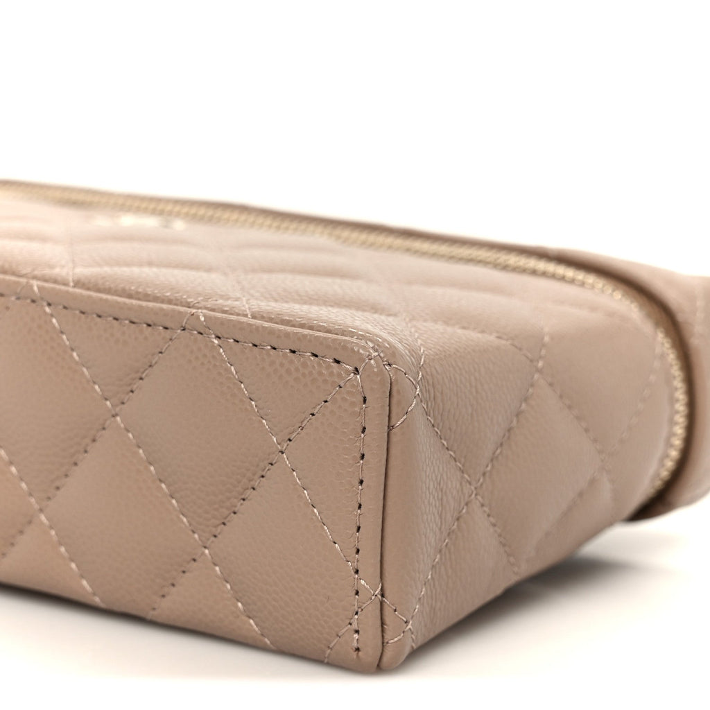 Caviar Quilted Top Handle Slim Vanity With Chain Dark Beige