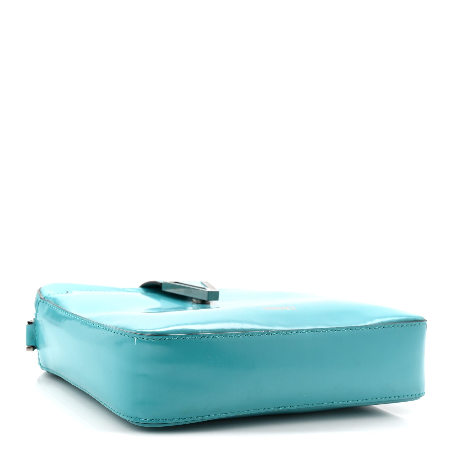Shiny Calfskin V Greca Messenger Bag Teal