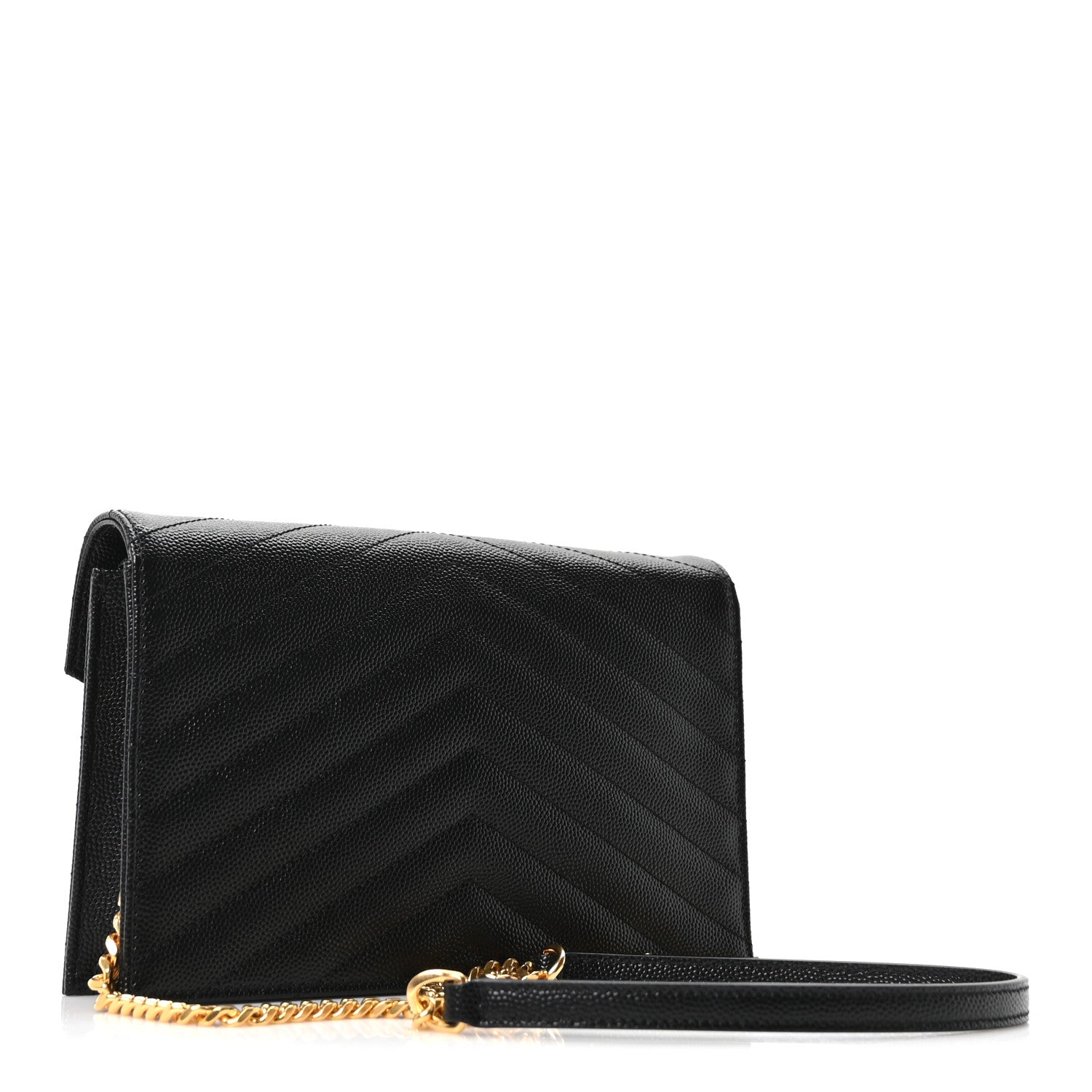 Grain De Poudre Matelasse Chevron Monogram Envelope Chain Wallet Black