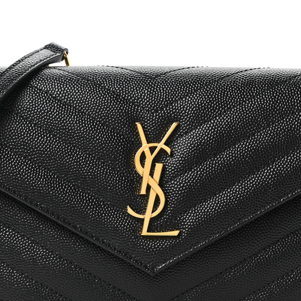 Grain De Poudre Matelasse Chevron Monogram Envelope Chain Wallet Black